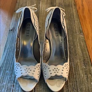 Guess white eyelet peep toe pump